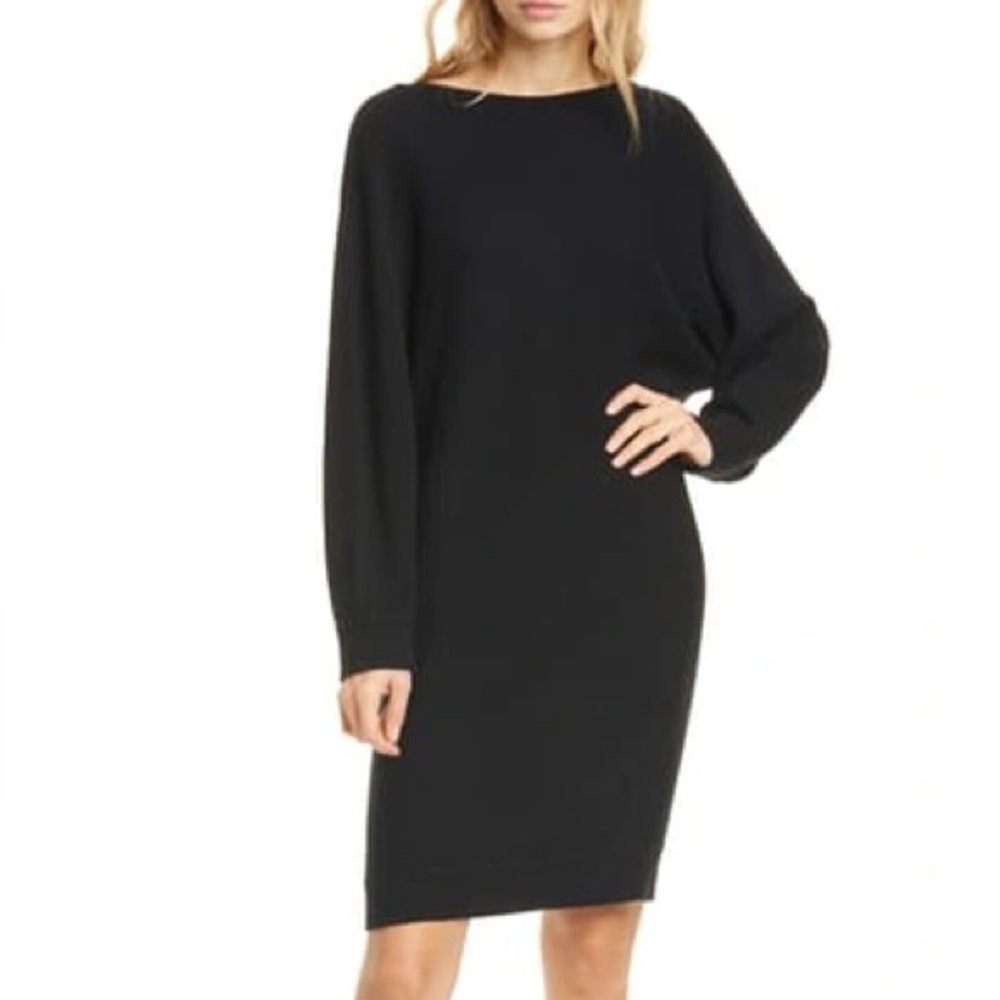 VINCE DOLMAN SLEEVE LONG SLEEVE CASHMERE BLEND SWEATER DRESS IN BLACK